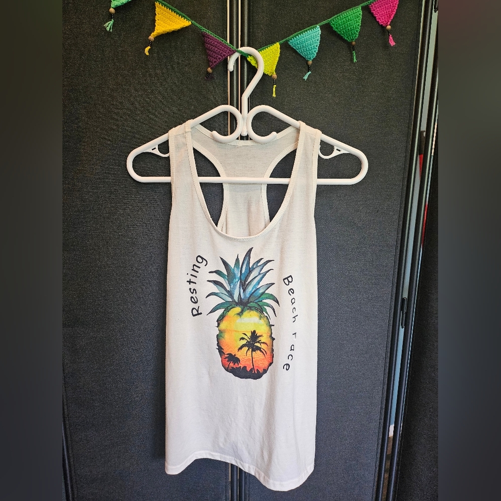 White Tank Top with Pineapple Graphic